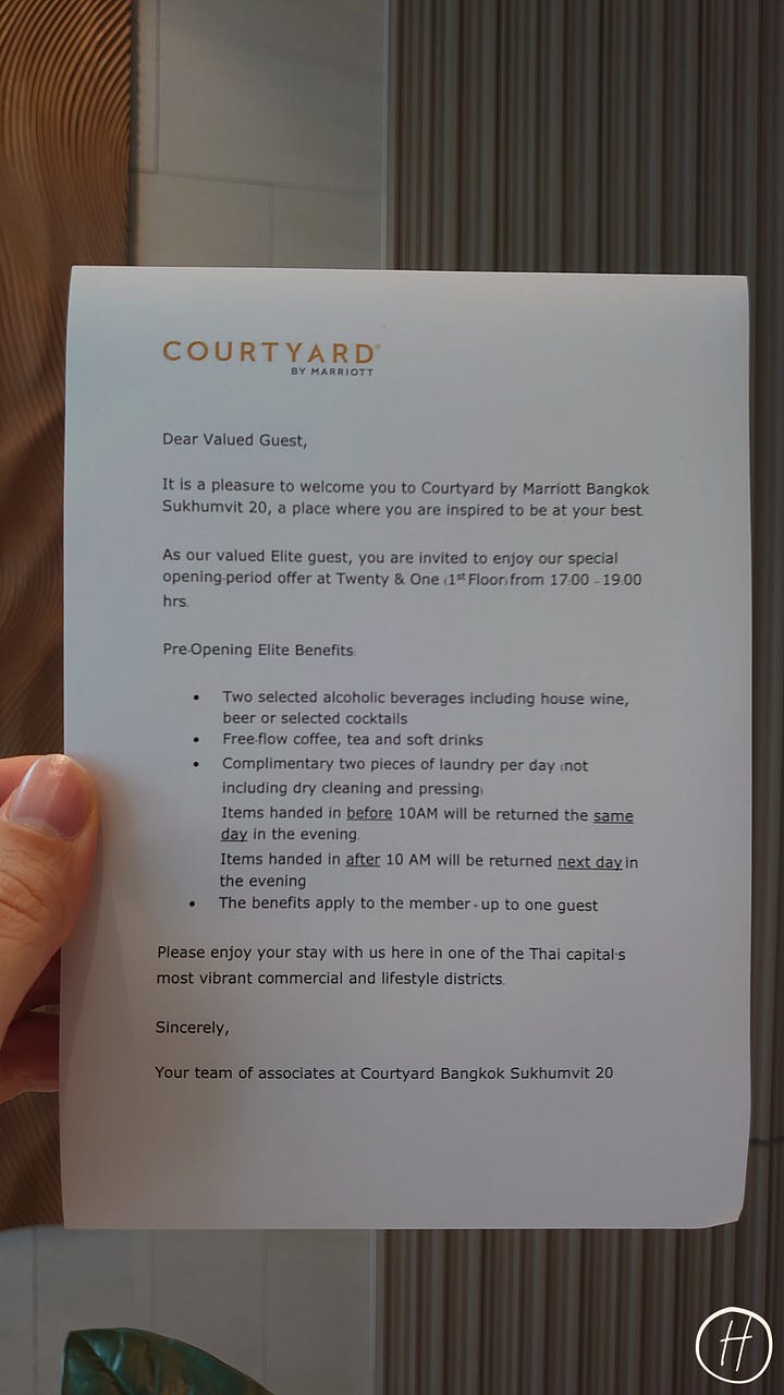 Marriott Bonvoy Platinum (and above) elite perks at Courtyard Sukhumvit 20