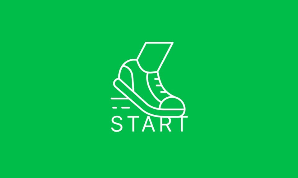 Illustration of a shoe walking over the word, "Start."