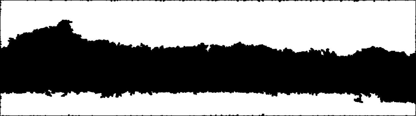 black and white mask, with solid white regions corresponding to space around the electrode at the top and bottom of the image, and the area corresponding to the sample a solid black region in the centre