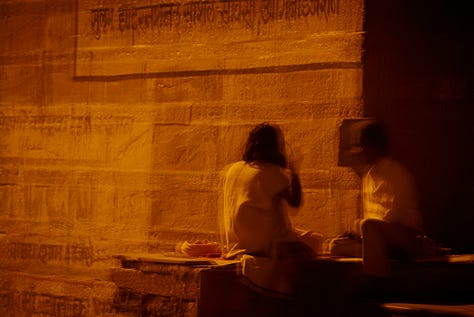 Scenes of the ghats. Nightfall. Benares.