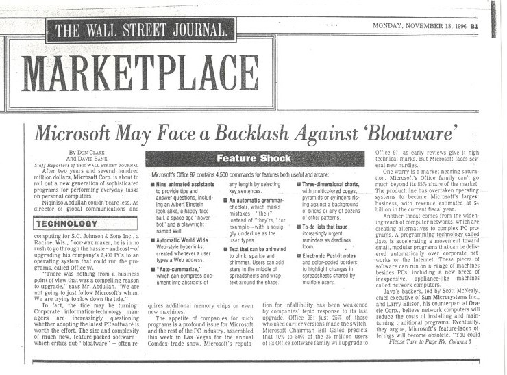 Microsoft may face a backlash against 'Bloatware' Microsoft may face a backlash against 'Bloatware'