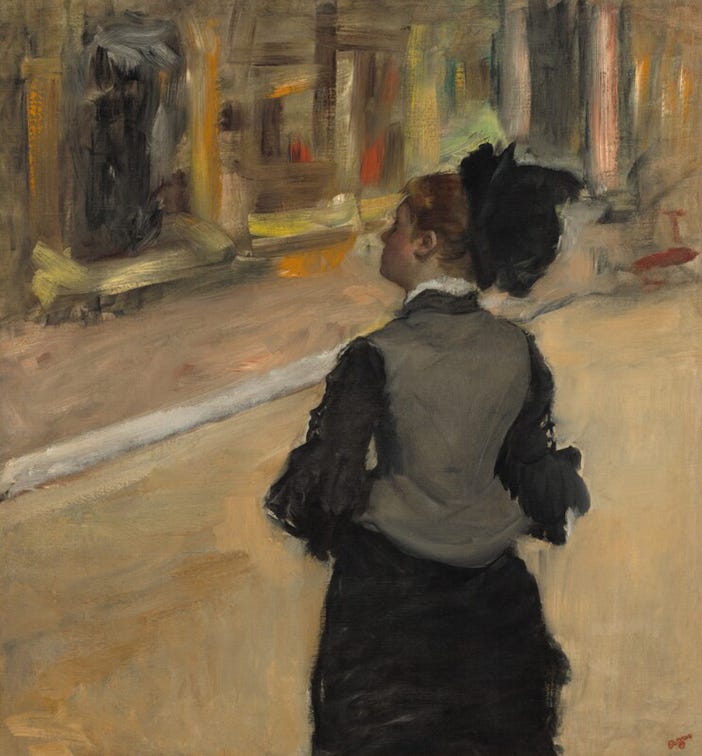 Edgar Degas, Woman Viewed from Behind (Visit to a Museum), c. 1879–1885 Edgar Degas, Woman Viewed from Behind (Visit to a Museum), c. 1879–1885