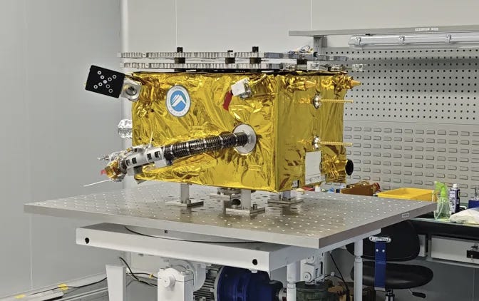 The Yuxing-3-06 spacecraft in a clean room ahead of delivery to ExPace, with its refueling arm stowed at the front.