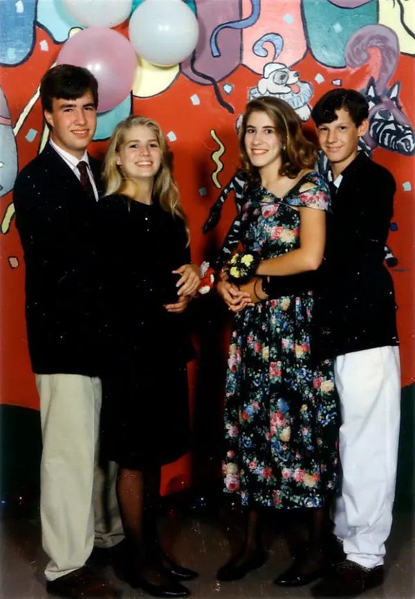 Floor-length gowns in deep colors or soft pastels were popular, often with subtle details like satin finishes, lace accents, or tasteful beading.