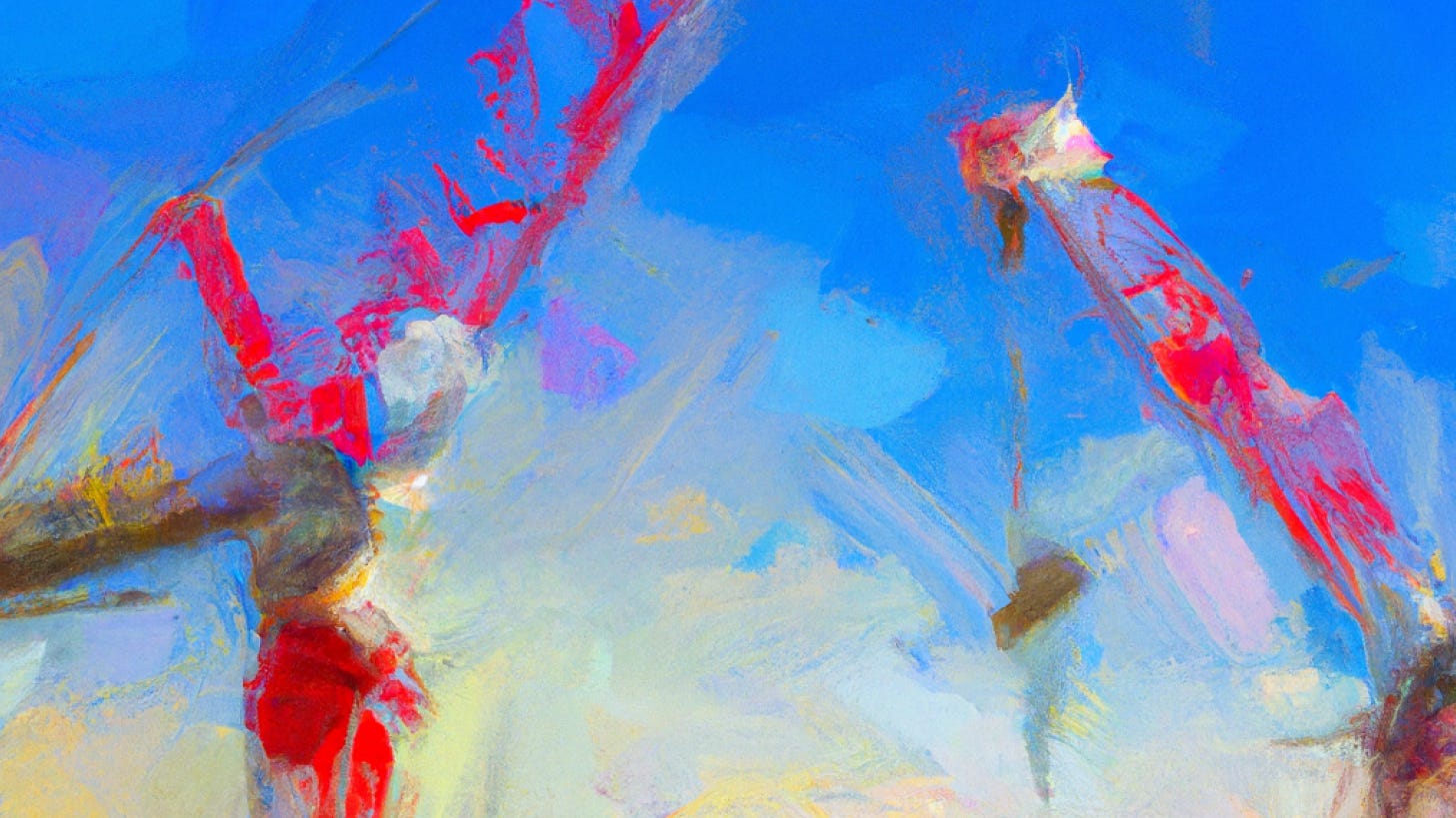 An abstract digital artwork with shades of blue and yellow, featuring fluid brushstrokes and bold lines, creating a sense of movement and depth.