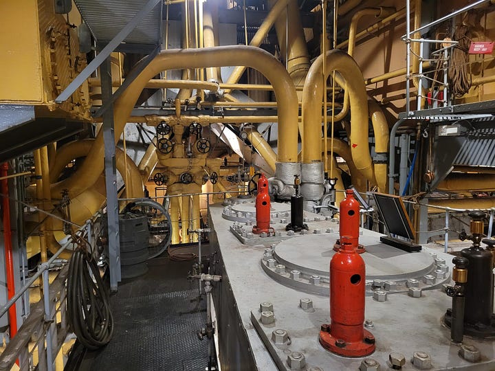 The boilers and steam pipes