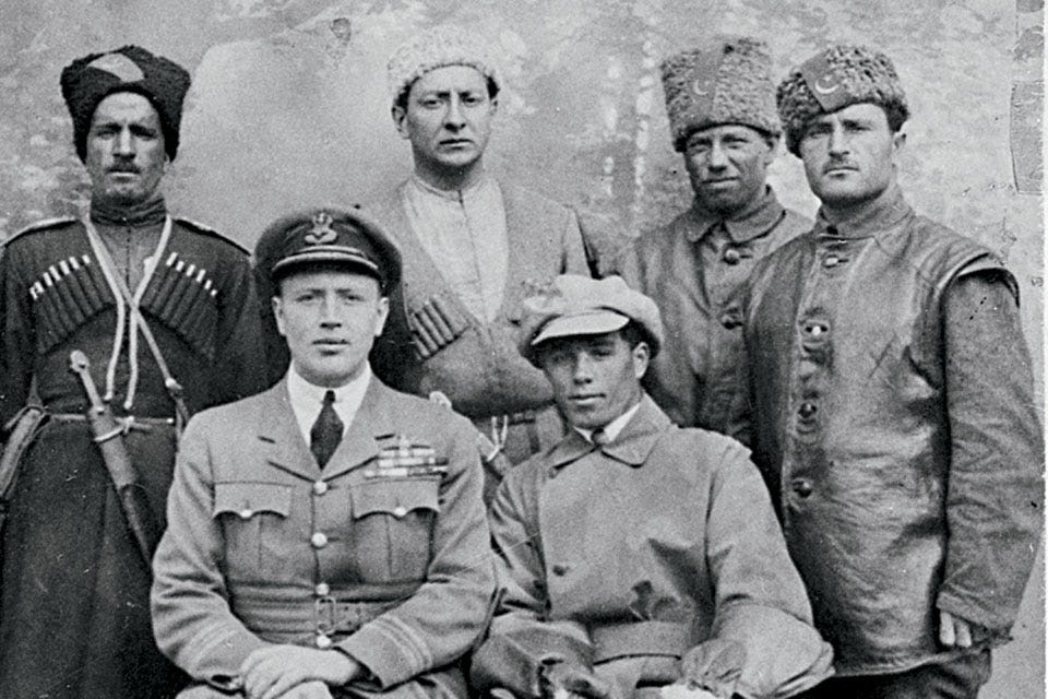 Major Collishaw sits at front left with his White Russian army allies. (Raymond Collishaw Collection/Library and Archives of Canada/PA-203557)
