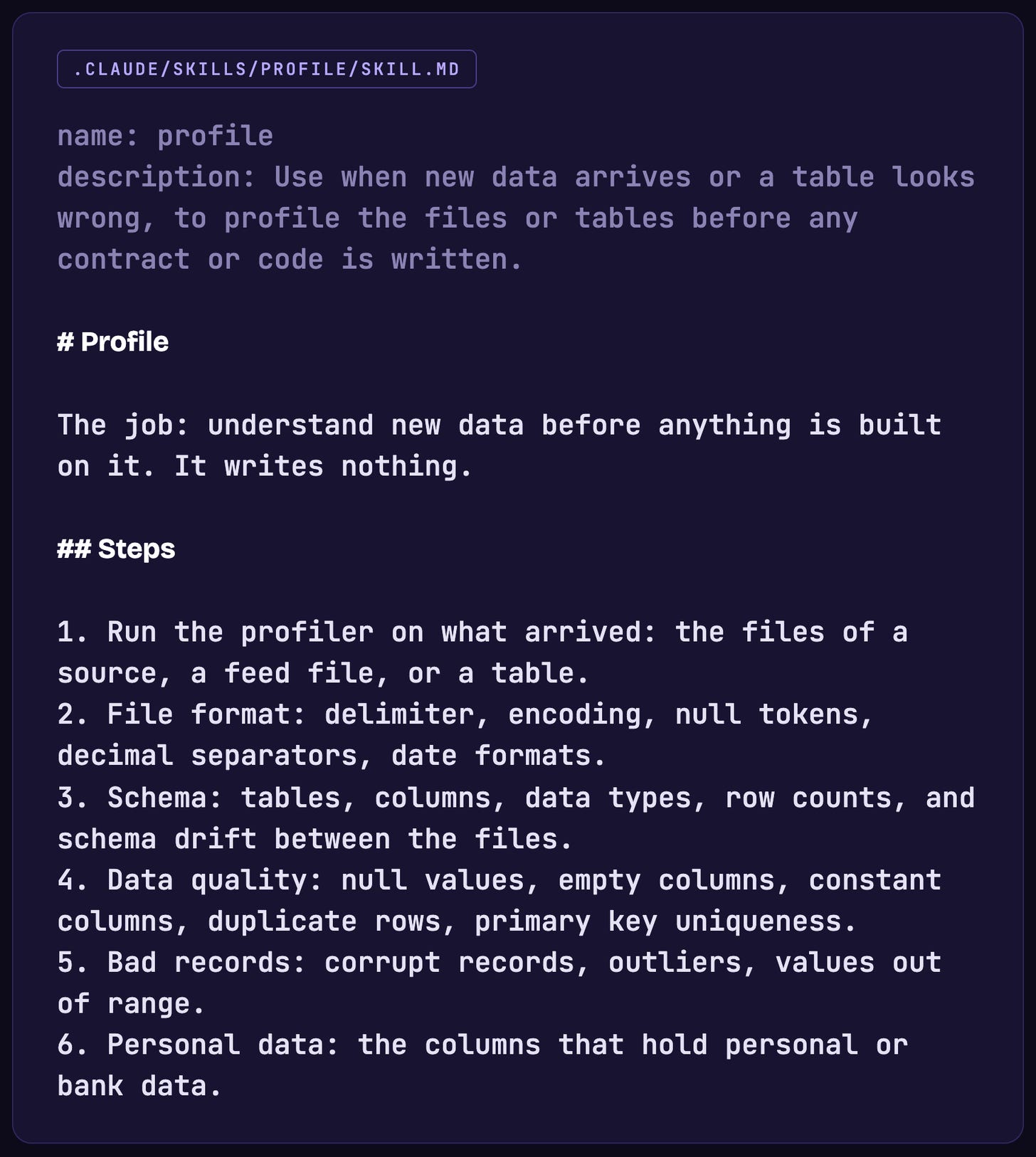 The profile skill: a text file with the job and the steps The profile skill: a text file with the job and the steps