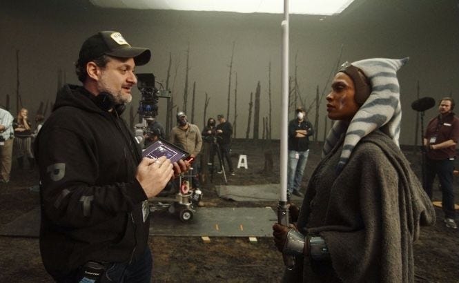 Dave Filoni and Rosario Dawson on the set of Ahsoka - Filoni or Gilroy: Can Star Wars Find Balance? - Tatooine Sons