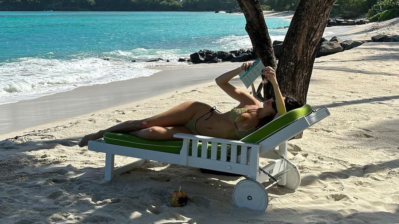 Kendall Jenner Color-Coordinates Her Lime Green Thong Bikini With a Joan  Didion Classic | Glamour