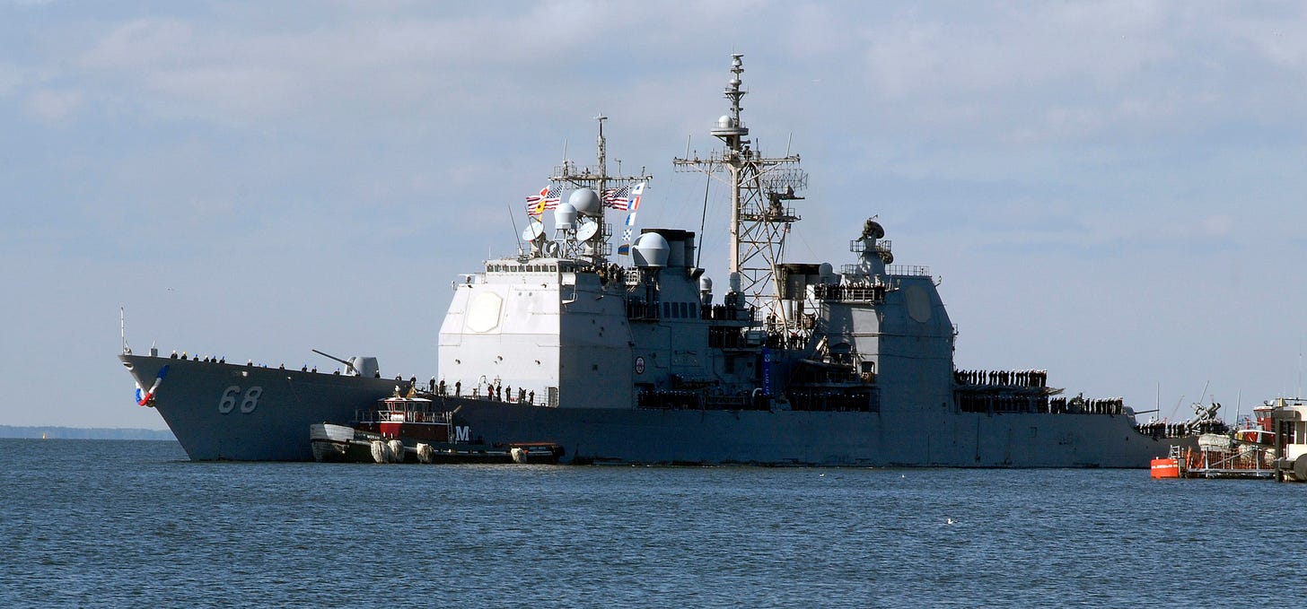 US Navy 091204-N-2456S-010 The Ticonderoga-class guided-missile cruiser USS Anzio (CG 68) returns to Naval Station Norfolk after completing a six-month deployment in the U.S. 5th and 6th Fleet areas of responsibility.jpg
