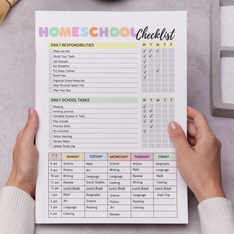 Editable Homeschool Checklist: Daily & Weekly Planner (digital Download ... Editable Homeschool Checklist: Daily & Weekly Planner (digital Download ...