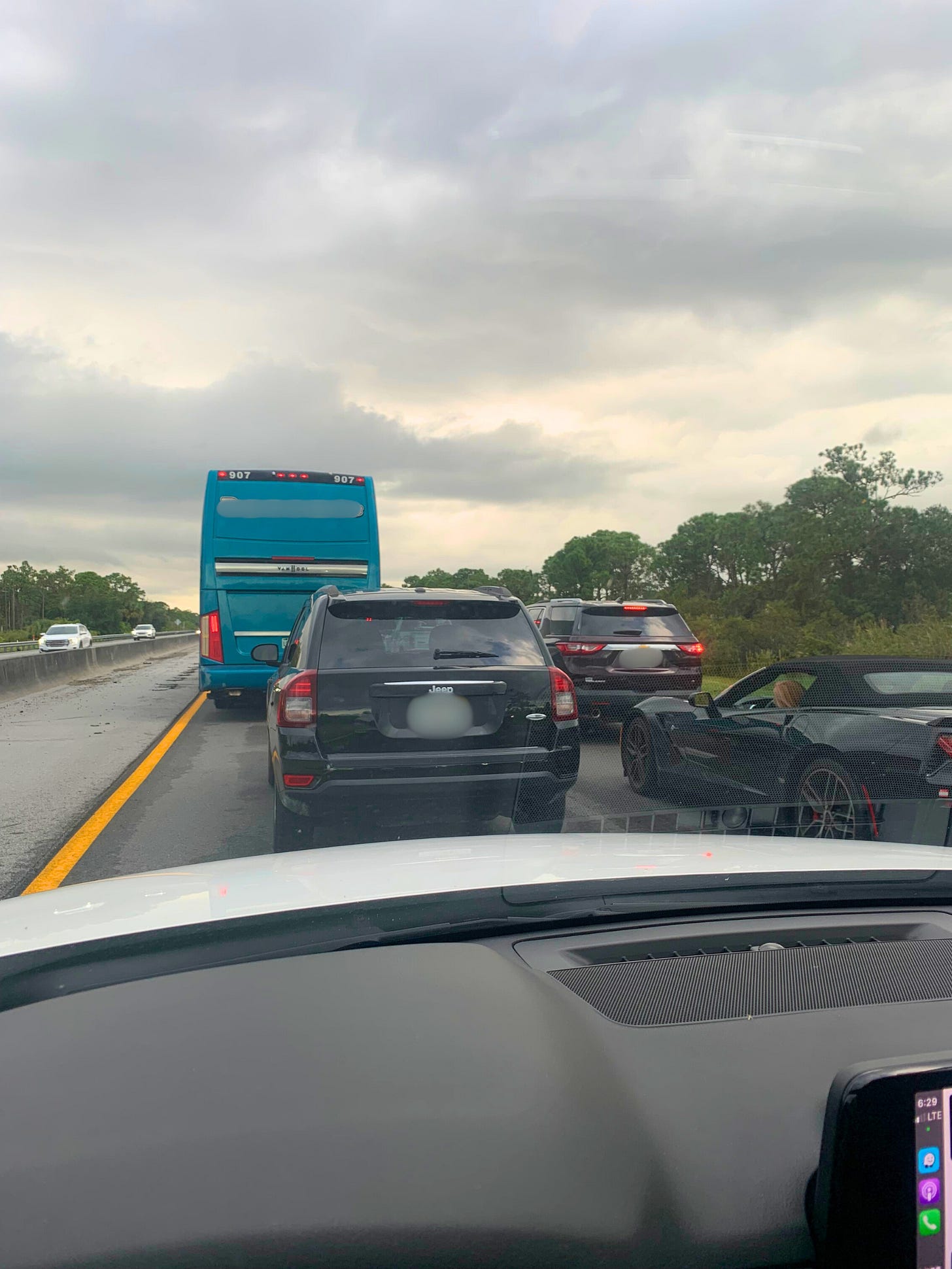 Traffic jam showing drivers looking out the window