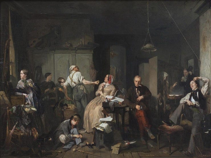 'Armoede en weelde' 1848 - olieverf op paneel: David Bles (herkomst: coll. Teylers Museum, Haarlem)