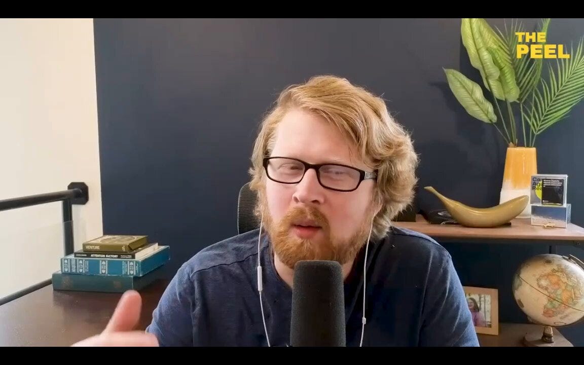Screenshot from video of @Samirkaji discussing late-stage SPVs during interview with @ThePeelPod, showing close-up of speaker with headset