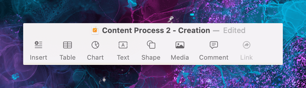 Screenshot of the top bar of Apple Pages, showing "edited”