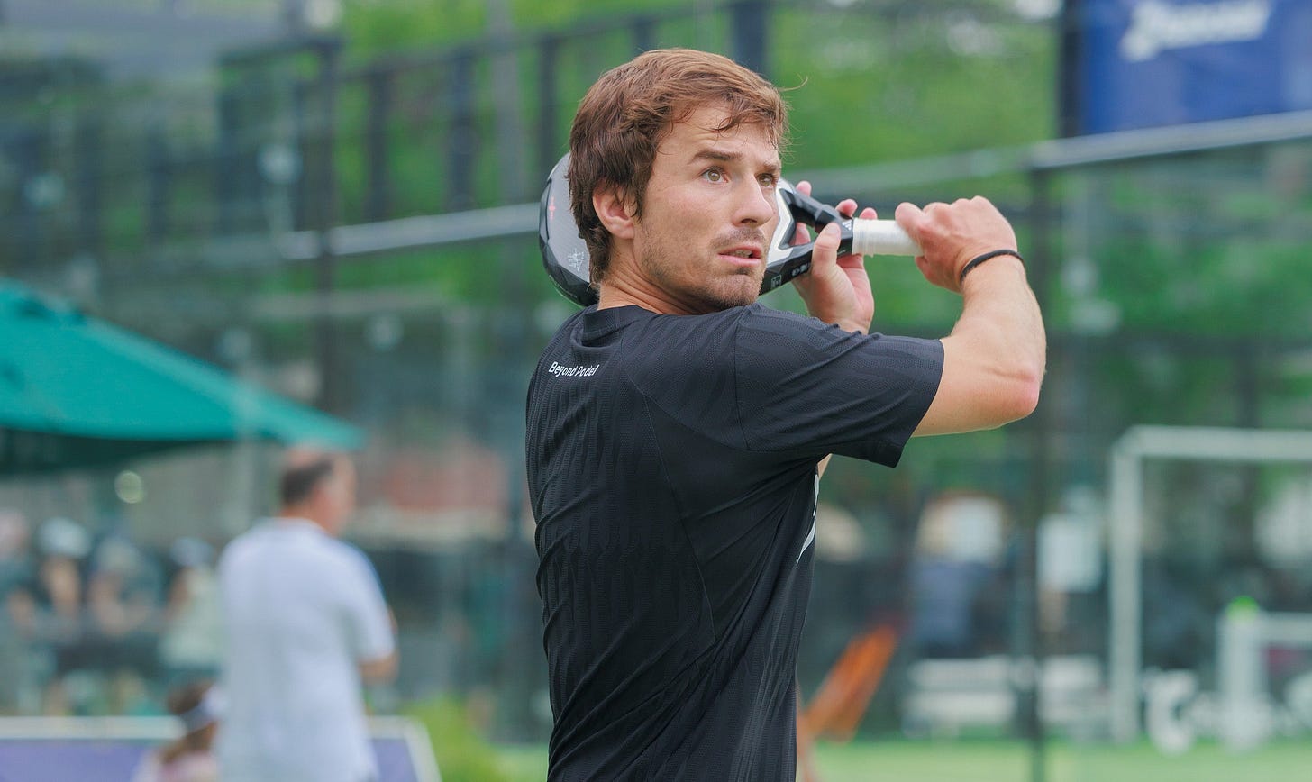 Padel39 founder Will Boyce playing padel Padel39 founder Will Boyce playing padel