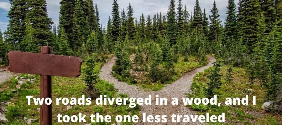Two roads diverged in a wood, and I took the one less traveled