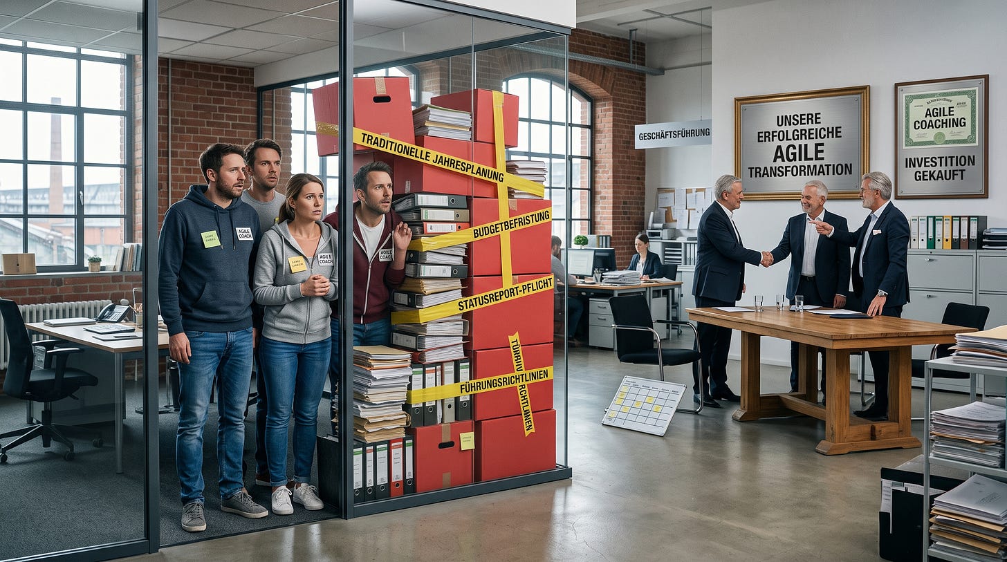 Warum die agile Transformation am Management scheitert, nicht an den Teams. Was Agile Coaches leisten können und was nicht. Mit Studien und Beispielen.