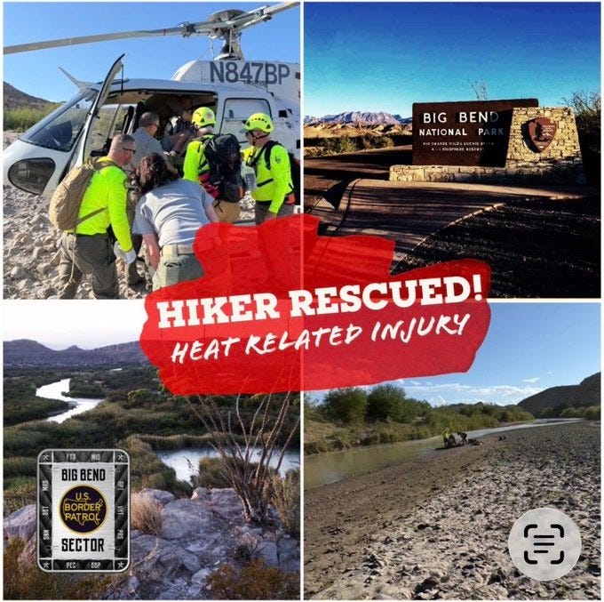 The Border Patrol has been responding to an increasing number of rescue calls like this one as temperatures climb. (US Border Patrol photos & Graphic)