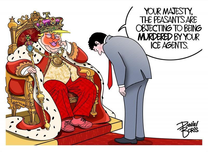 May be an image of text that says 'YOUR MAJESTY, THE PEASANTSARE OBJECTING TO BEING MURDERED BY YOUR ICE AGENTS. ح 5000 Bc BoRis PANiEl' May be an image of text that says 'YOUR MAJESTY, THE PEASANTSARE OBJECTING TO BEING MURDERED BY YOUR ICE AGENTS. ح 5000 Bc BoRis PANiEl'