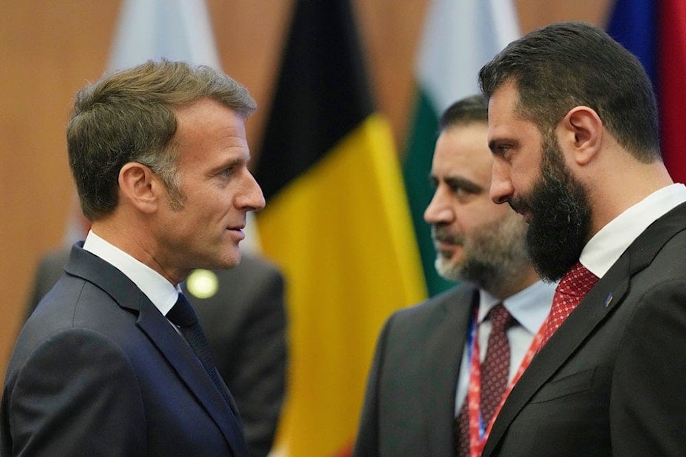 French President Emmanuel Macron, left, talks with the Syrian President Ahmad al-Sharaa during the EU Summit in Nicosia, Cyprus, April 24, 2026. (AP Photo/Petros Karadjias, File) French President Emmanuel Macron, left, talks with the Syrian President Ahmad al-Sharaa during the EU Summit in Nicosia, Cyprus, April 24, 2026. (AP Photo/Petros Karadjias, File)