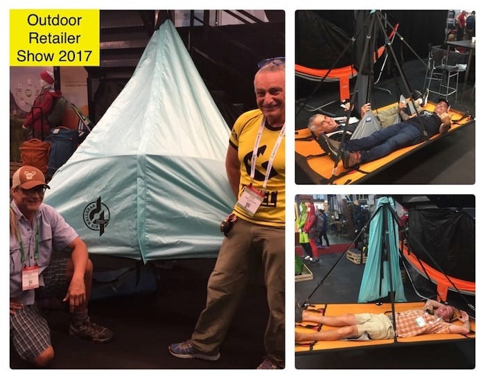 2017 Outdoor Retailer Show. Andy Green, Kurt Smith, Randy Leavitt, and Stevie Haston all were impressed with the ease of deployment and comfort of the new D4 portaledge system. 2017 Outdoor Retailer Show. Andy Green, Kurt Smith, Randy Leavitt, and Stevie Haston all were impressed with the ease of deployment and comfort of the new D4 portaledge system.