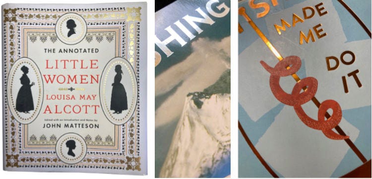 Three book covers with metallic ink.