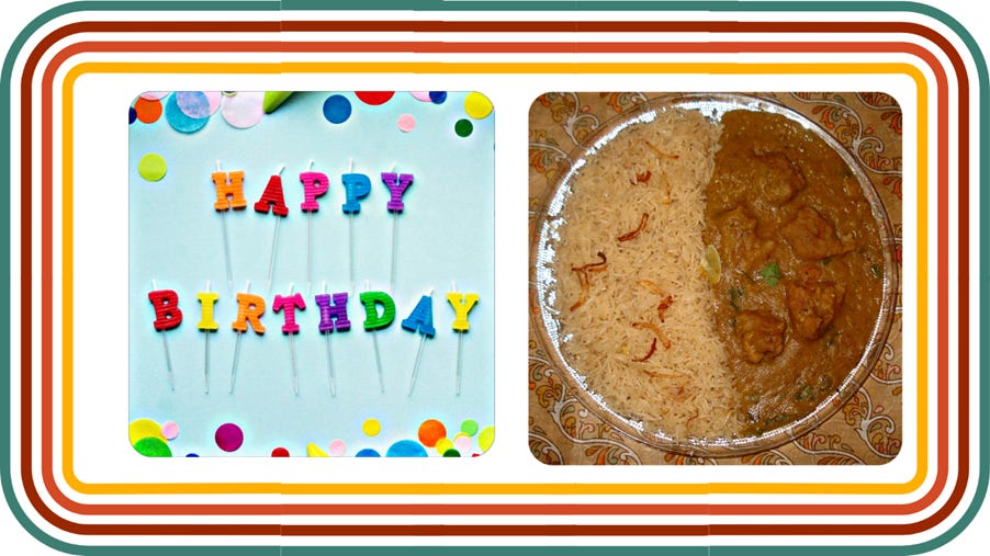 ‘Happy Birthday’ spelt out in candles on the left, and a Dhansak meal on the right. Picture Credit: WallPaperFlare.com and Wikipedia.Org