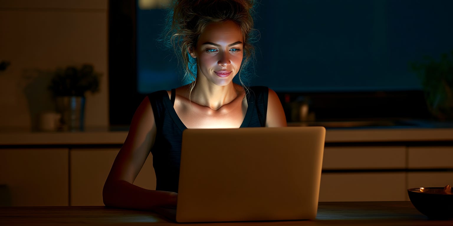 A developer sitting calmly in a minimalist kitchen at night, laptop glowing softly, while abstract geometric shapes representing system alerts and notifications swirl chaotically around them in vibrant reds and oranges, but the person remains centered and composed, with a subtle blue aura of tranquility, surreal digital art style, soft lighting contrasts