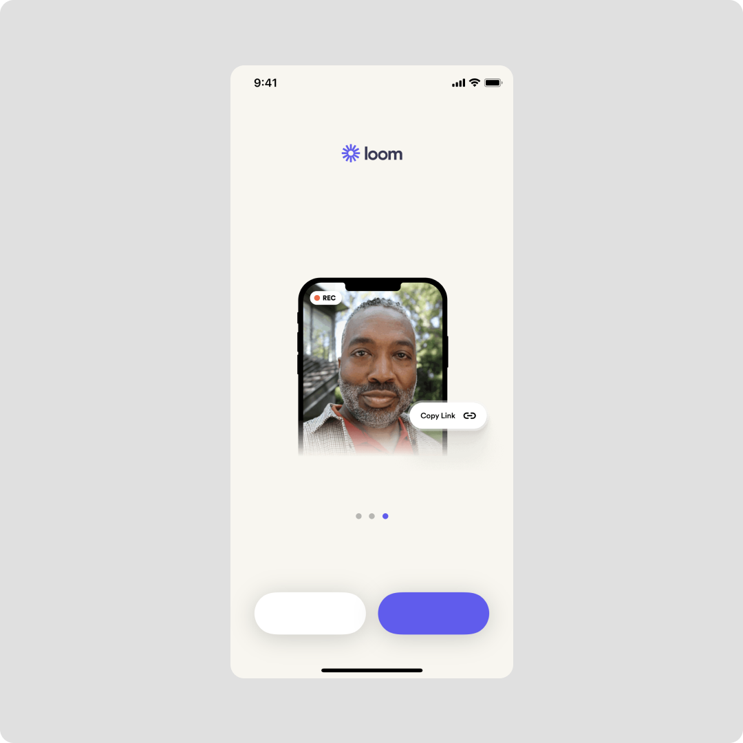 Loom app onboarding screen without UX text to guide the user