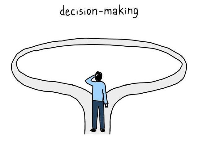 This may contain: a person standing in front of a circle with the words decision - making on it