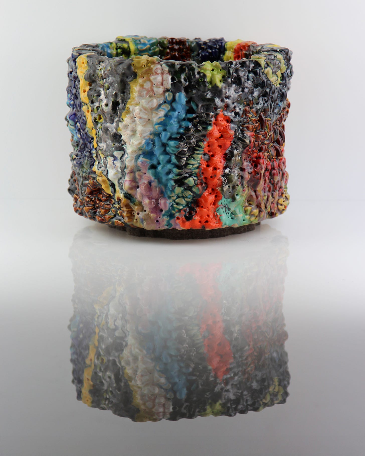 Voxel Crucible (Keith Simpson, stoneware and polychrome glaze)