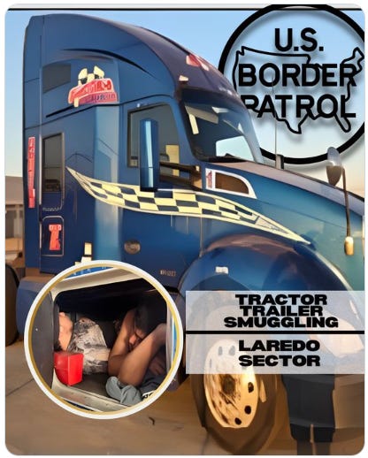 These illegal aliens were found locked inside the tool compartment of a semi-truck by Laredo Border Patrol Agents in March, 2026. 