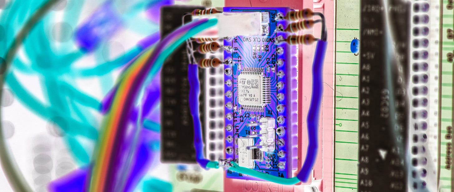 Manipulated close-up photograph of electronics — intended for decorative purposes only.