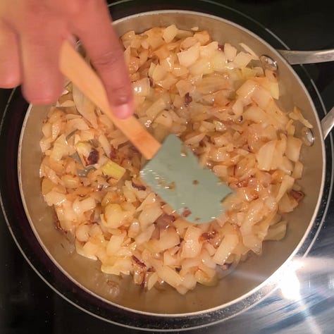 Stop motion images captured from a video showcasing how to prepare Black Garlic Onion Jam