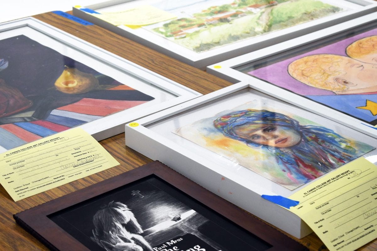 Artwork part of the annual student show awaits to adorn the walls of the El Camino College Art Gallery on Monday, May 12. (Nikki Yunker | The Union)