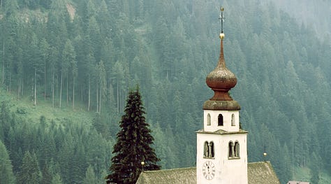 (L) Bell graveyard, Hamburg Germany (C) a belfry rises in Veneto Italy (R) St Nicolas Church in Hamburg Germany