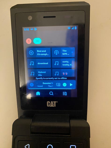 Photos of my Cat S22 Flip Phone and examples of the small digital touchscreen
