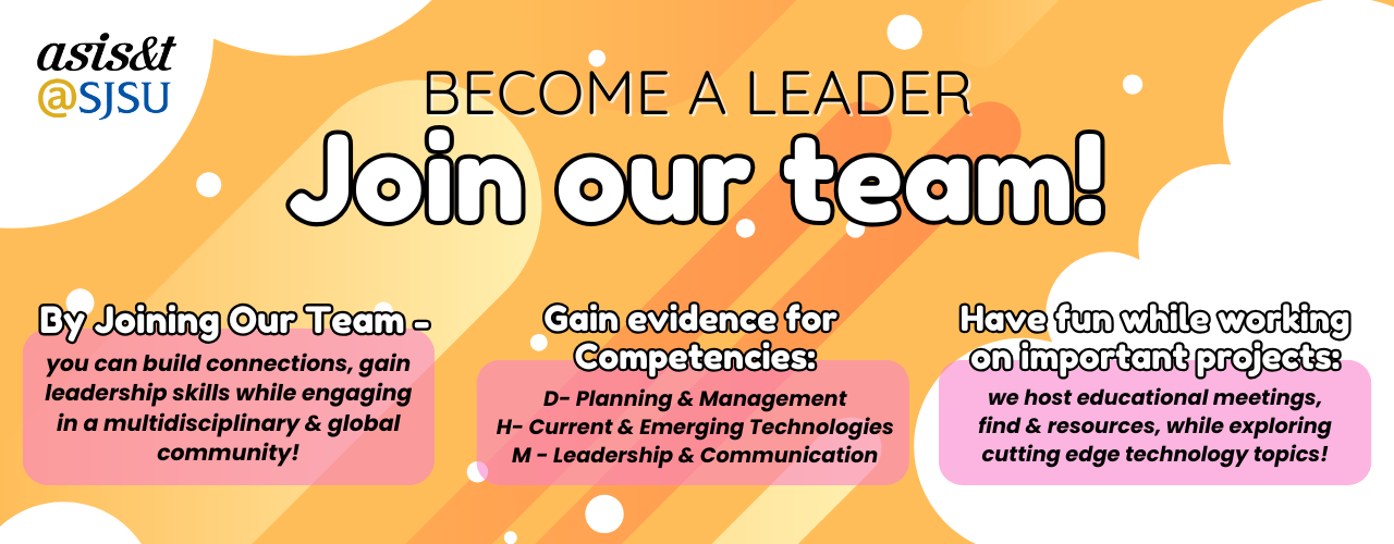 Join our team to build connections, improve leadership skills, gain evidence for competencies, and have fun! Join our team to build connections, improve leadership skills, gain evidence for competencies, and have fun!