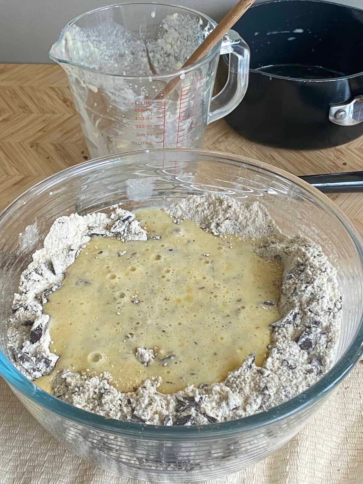 Muffin batter ready to mix. Muffin batter ready to mix.