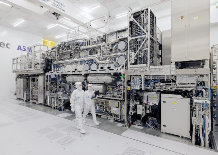 ASML’s extreme ultraviolet lithography machine can cost around $370 million and require three 747s to transport. 