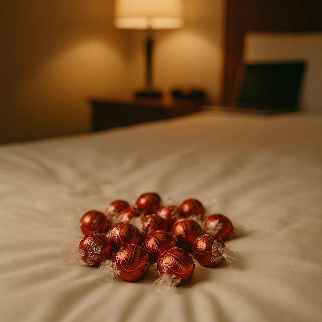 lindt chocolate balls in bed
