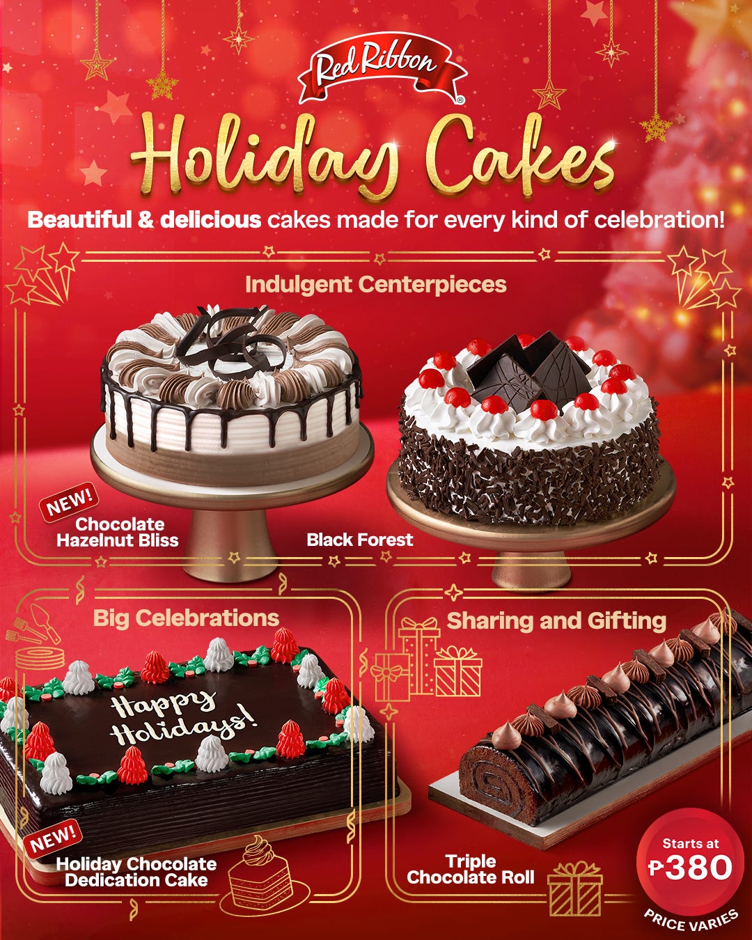 Red Ribbon Holiday Cakes start at 380 pesos