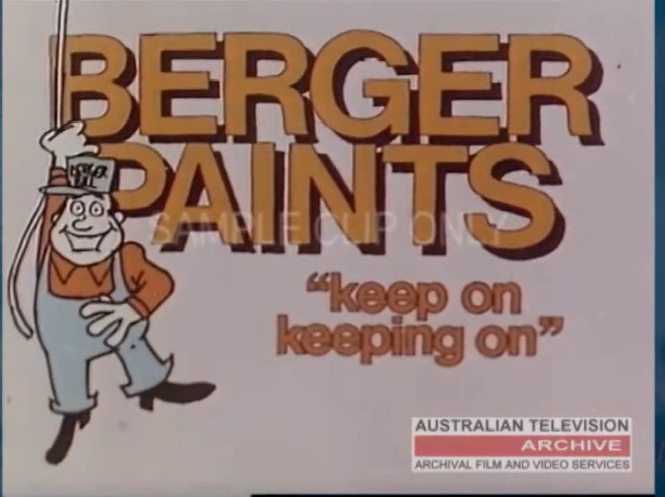 May be an image of television and text that says "BERGER PAINTS "keep on keeping on" AUSTRALIAN TELEVISION ARCHIVE ARCHIVAL FILM AND VIDEO SERVICES"