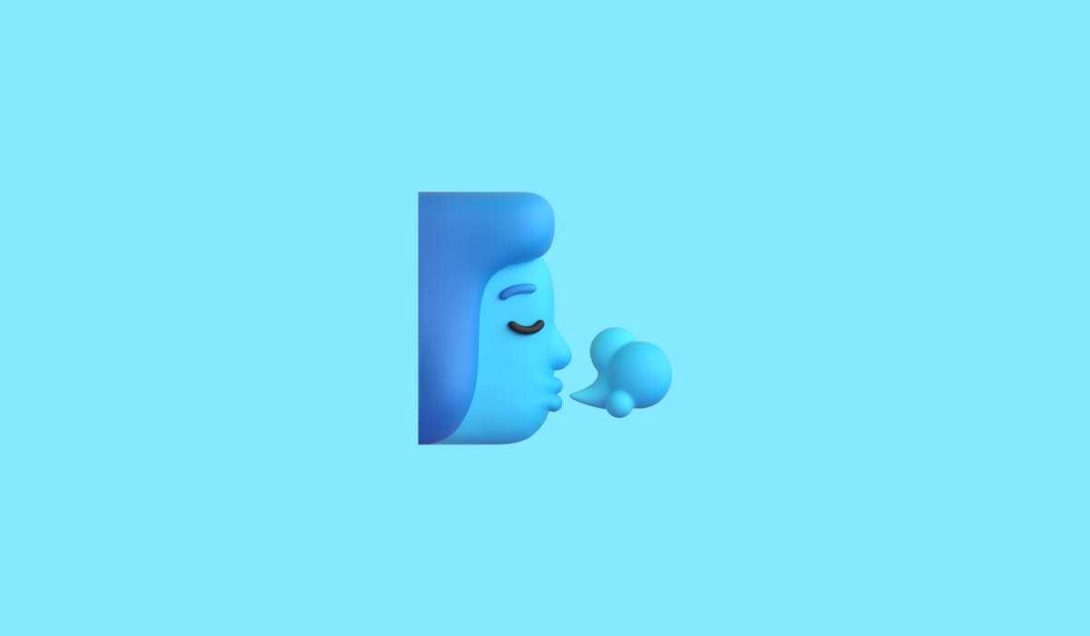 a woman blowing air on a light blue background