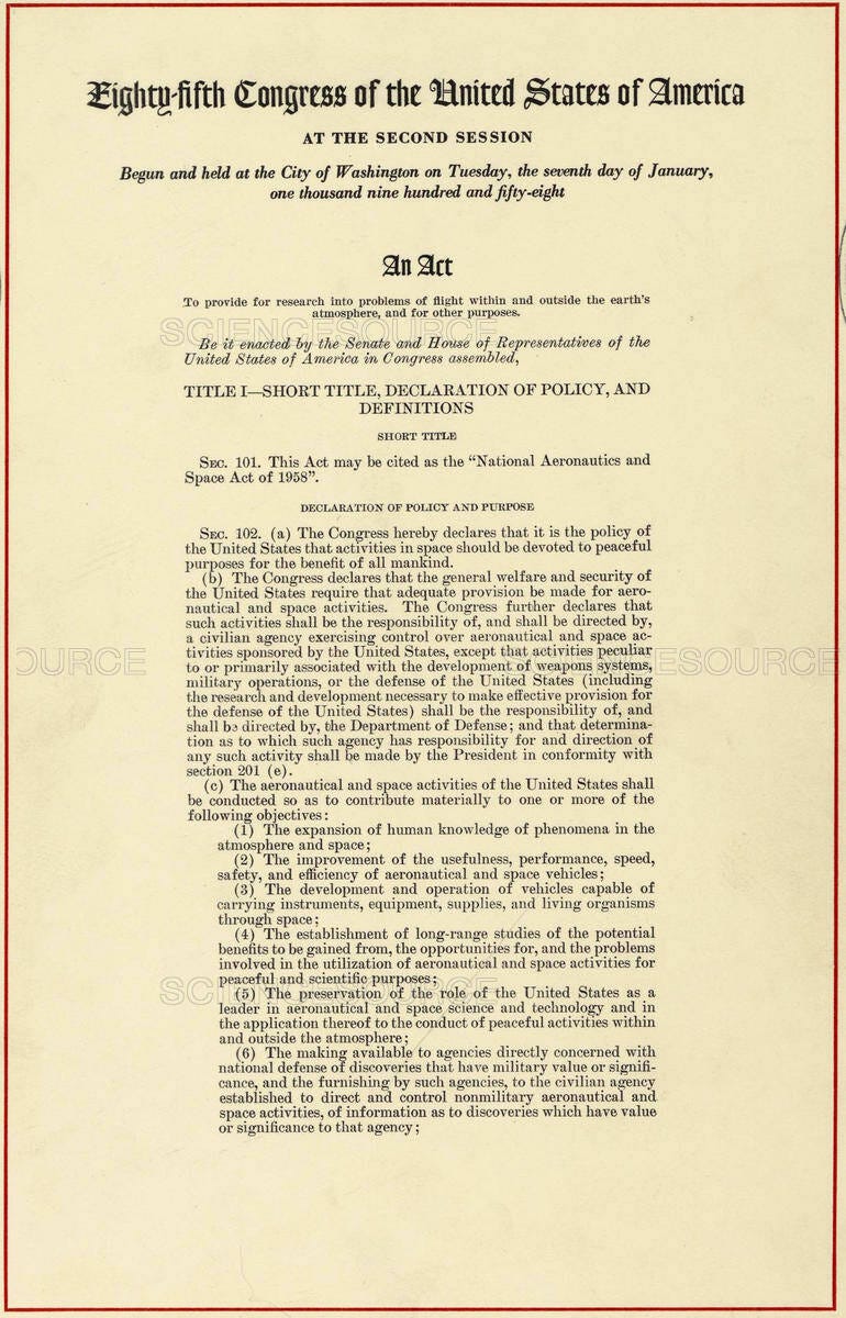 nasa act of 1958 nasa act of 1958