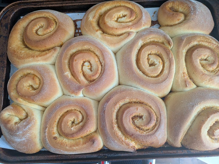 Cardamom buns just out of the oven, pre-glaze