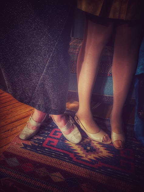 Cat slumber, fancy shoes, happy place, leaf prints.