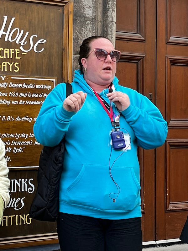 2025-6-23 Our Edinburgh tour guide, Gayle, photo by Nikki Taylor